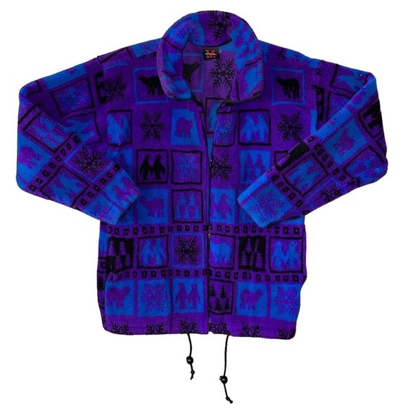 Mazmania Sweaters - Vtg Mazmania Deep Pile Fleece Moose Made In USA Women’s Small 90’s